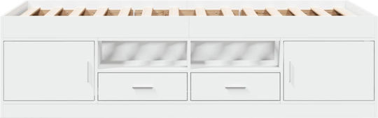 Single Wooden White Sofa Bed with Slats for 75x190cm Mattress