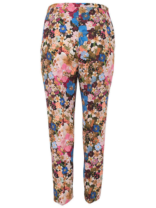Women's High-waisted Fabric Trousers Regular Fit Floral