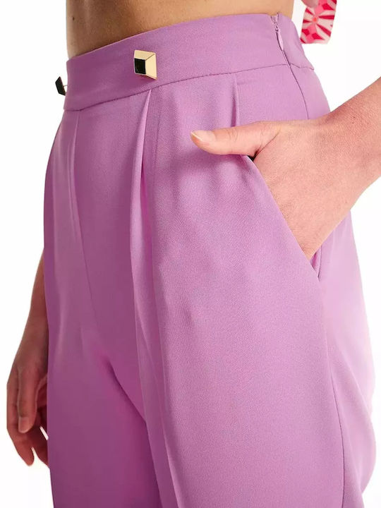 Women's Fabric Trousers with Elastic Purple
