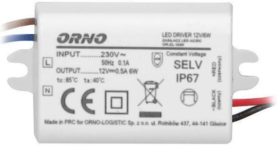 Orno LED-Netzteil Wasserdicht IP67 Leistung 6W mit Ausgangsspannung 12V