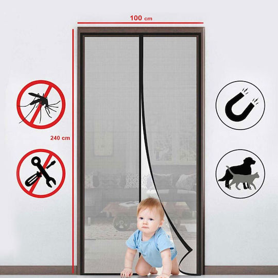 Grasher Mosquito Net Door with Magnetic Clasp Black 220x100cm
