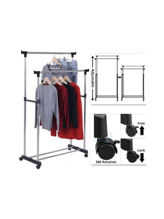 Τροχήλατη Κρεμάστρα Δαπέδου από Μέταλλο Πτυσσόμενη Ασημί 72x45x160cm
