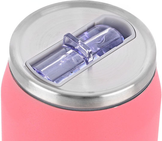 Estia Travel Cup Save the Aegean Recyclable Thermos Bottle Stainless Steel / Plastic BPA Free 500ml Fusion Coral with Straw