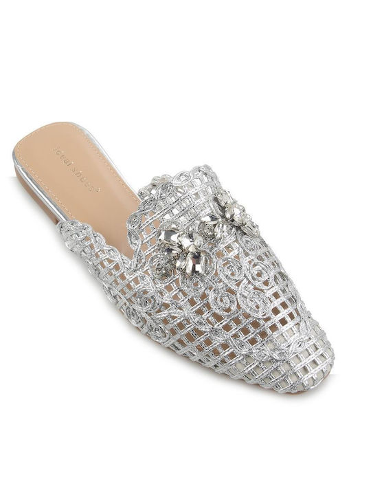 Mule Decorative White Stones Fshoes 8032.17 Fshoes Silver