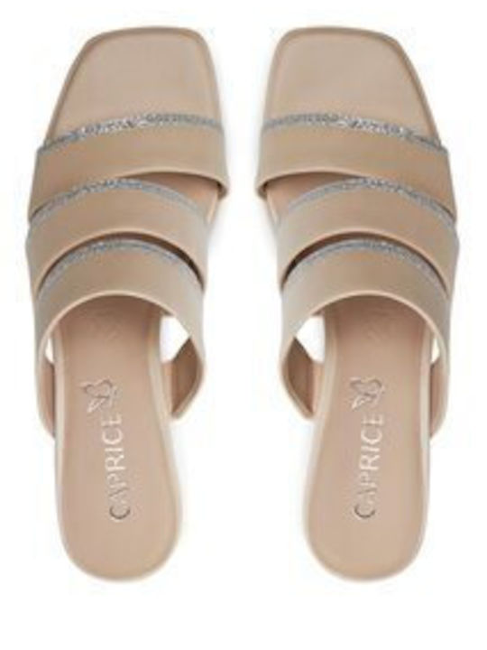 Leather Mules with Heel in Ecru Color