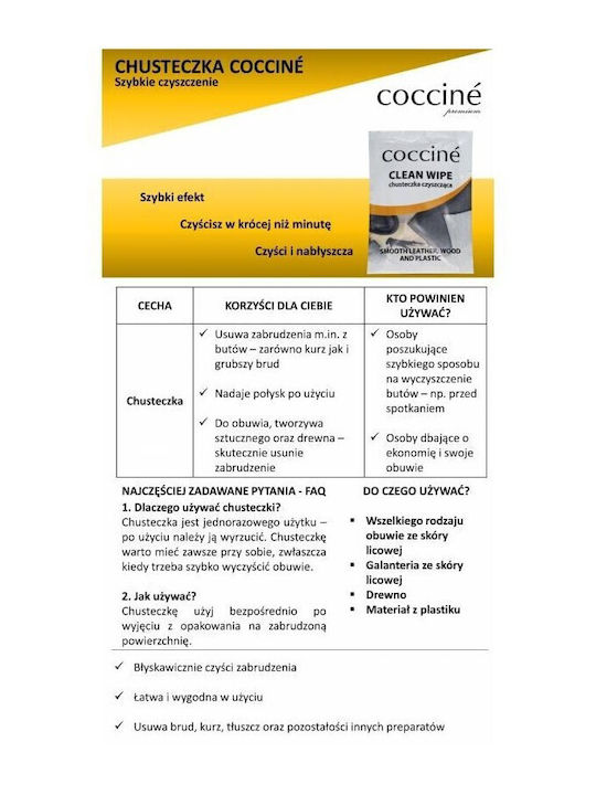 Мокри кърпички за почистване на обувки 15бр Coccine 55 001 15c