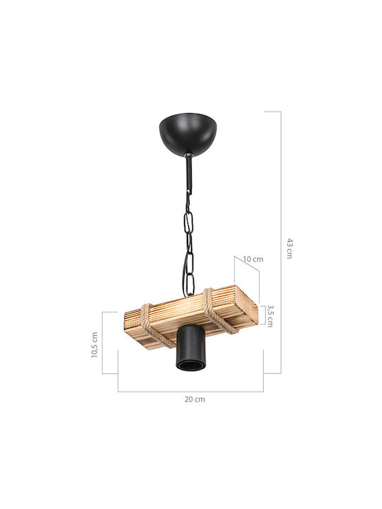 Pakketo PWL-1027 Pendant Light Black with Socket E27 20x10x43cm
