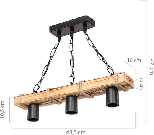 Pakketo PWL-1027 Κρεμαστό Φωτιστικό Μαύρο με Ντουί E27 48.5x10x47εκ.