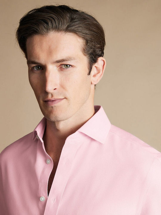 Charles Tyrwhitt Men's Shirt Long Sleeve Cotton Pink