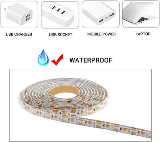 Ταινία LED USB 5V Ροζ Φως 3m Τύπου SMD3528 με Τροφοδοτικό