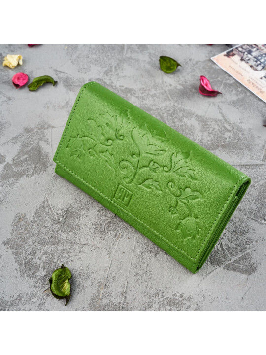 Large Leather Women's Wallet Classic with RFID Green
