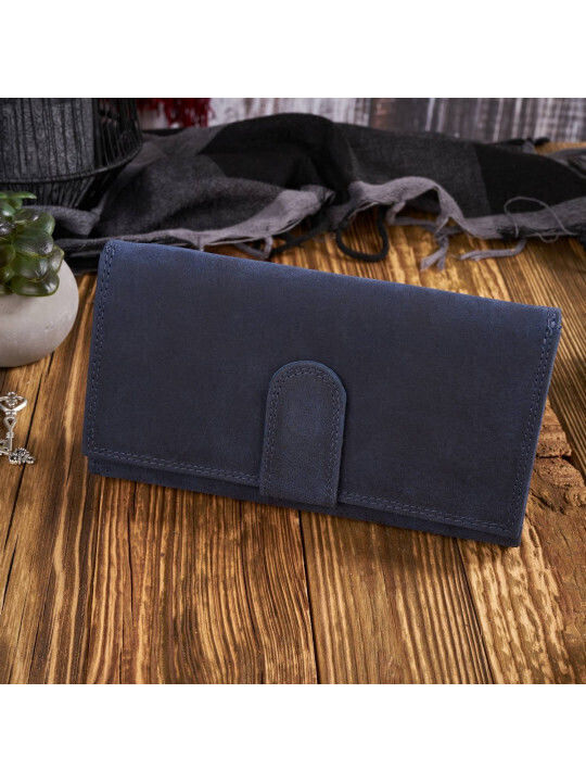 Leather Women's Wallet Classic with RFID Navy Blue
