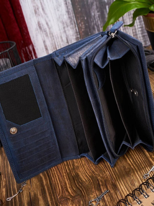 Leder Damen Geldbörse Klassisch mit RFID Marineblau