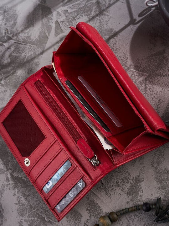 Large Leather Women's Wallet with RFID Red