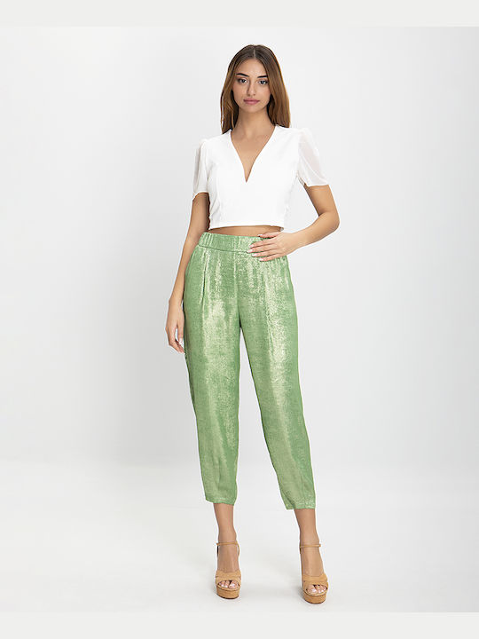 Laura Donini Femei Tesatura Capri Pantaloni cu Elastic Verde