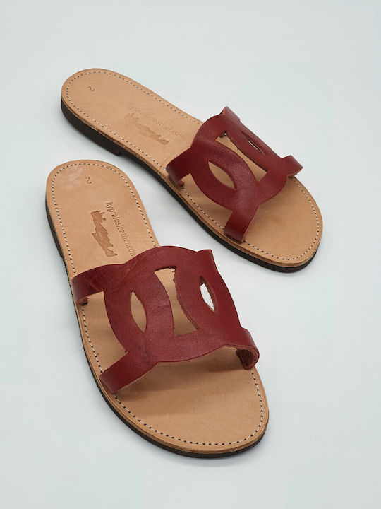 Leather Creations XK Leather Women's Flat Sandals in Burgundy Color