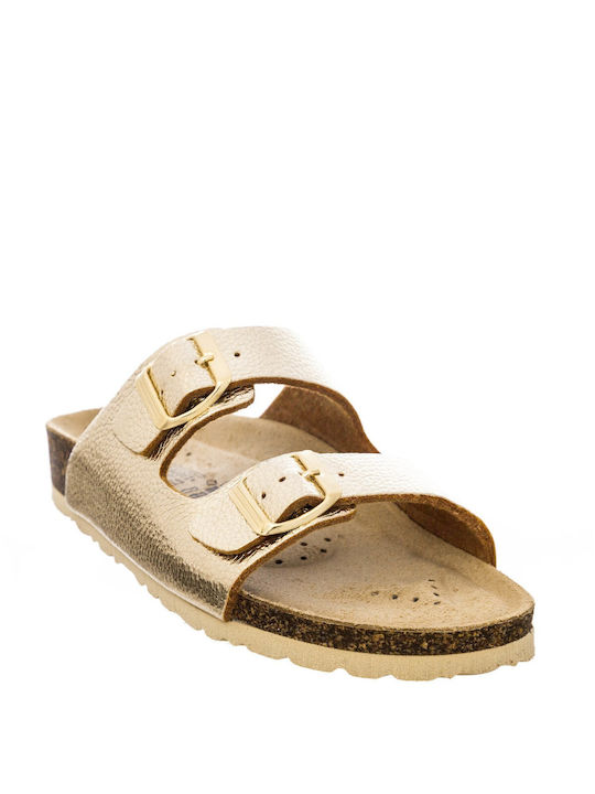 Tsoumpas Damen Flache Sandalen in Gold Farbe