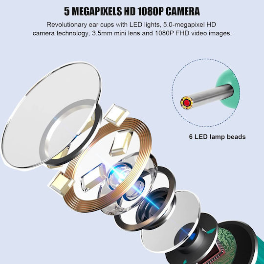Smart Endoskop Ohr Reinigung 5mp Full Hd Kamera Led Licht Wi-fi Zubehör enthalten Ladekit 350 Mah wasserdicht Ip67 Batterie grün
