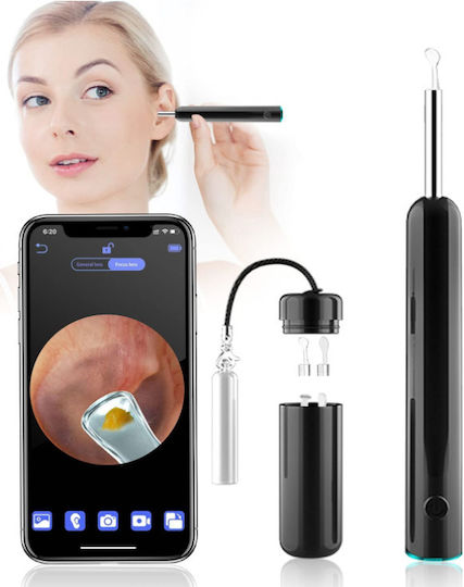 Endoscop inteligent de curățare a urechilor 5mp Full Hd Camera Led Lumina Wi-fi Accesorii incluse Kit de încărcare 350 Mah Baterie impermeabilă Ip67 negru