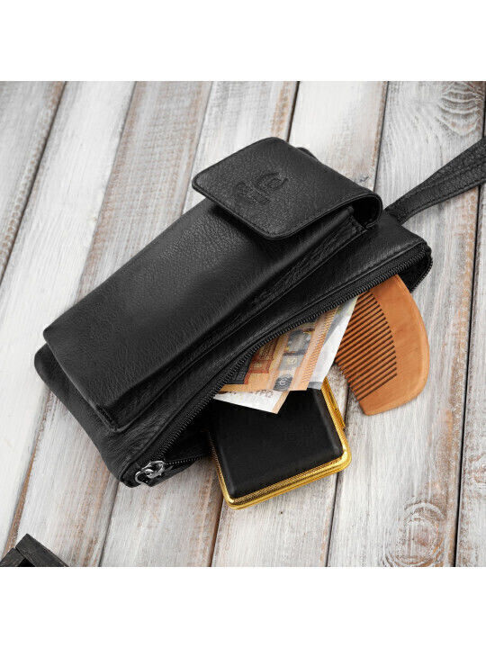 Leder Herrentasche Handtasche Schwarz