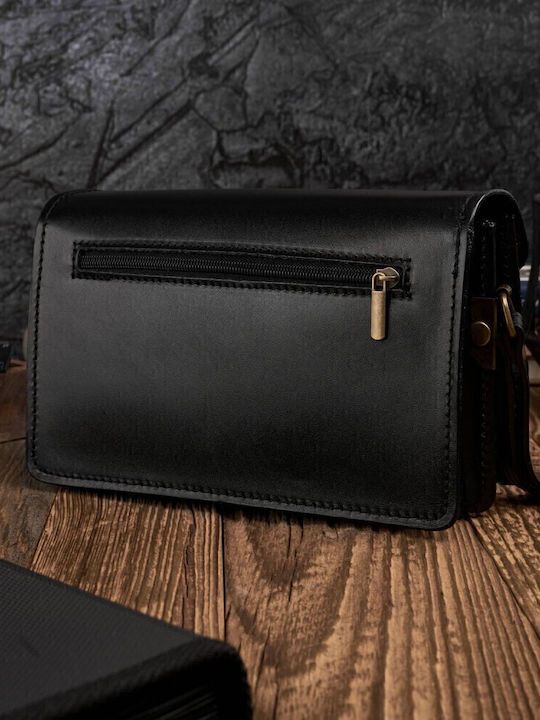 Leder Herrentasche Schulter / Crossbody Schwarz