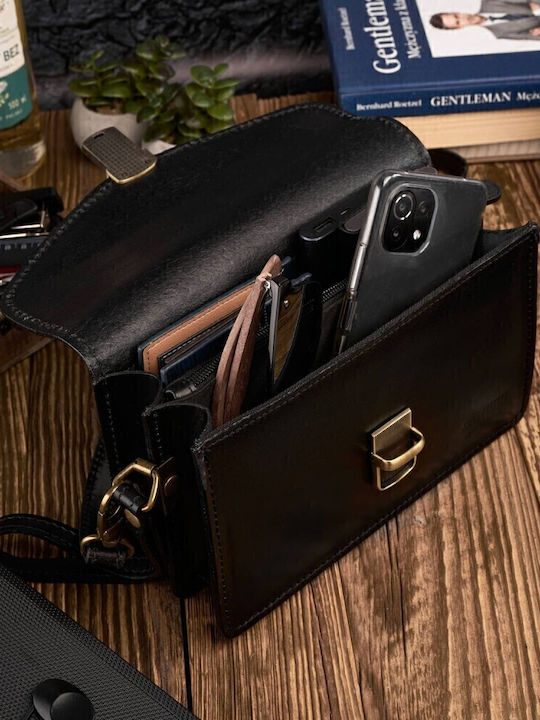 Leder Herrentasche Schulter / Crossbody Schwarz