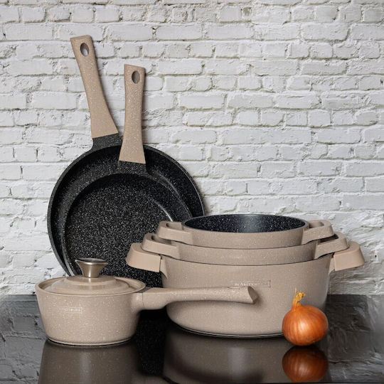Royalty Line Royalty Line Kochgeschirr-Set aus Aluminiumguss Beige mit Stein-Innenbeschichtung 6-tlg