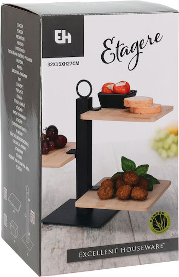 Excellent Houseware Κεραμική Εταζέρα 3 Ορόφων 3 Θέσεων Μαύρη Π32xΜ15xΥ27cm