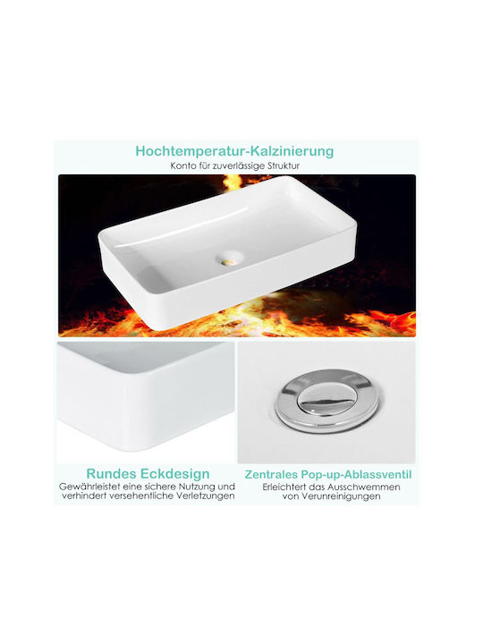 Costway Επικαθήμενος Νιπτήρας Κεραμικός 60x35x11cm Κεραμικός