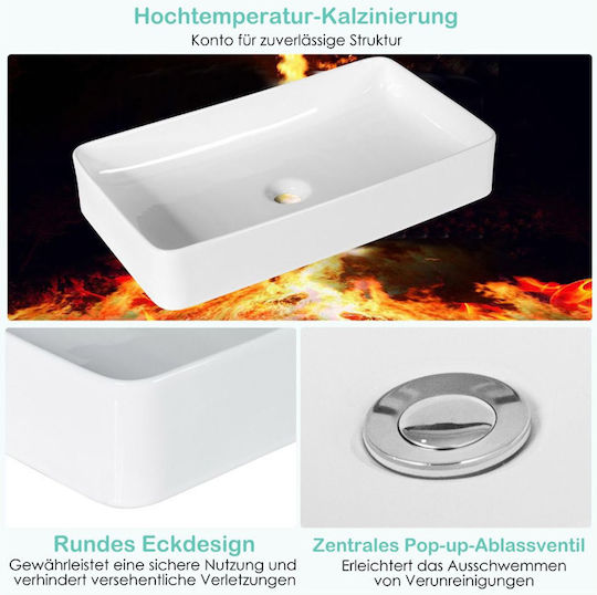 Costway Aufgesetztes Waschbecken Keramik 60x35x11cm Ceramic