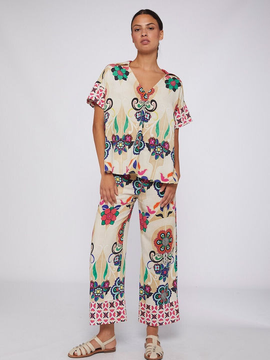 Vilagallo Kurzärmelig Damen Hemd Floral (printed) Blumen