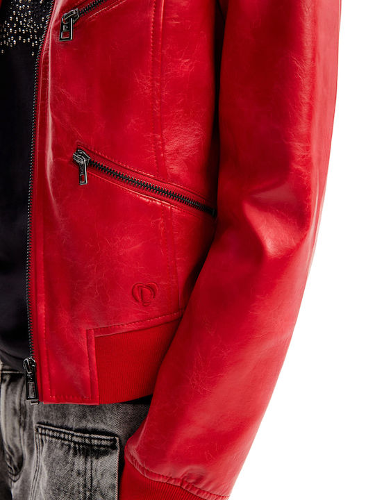 Kent Women's Short Biker Jacket for Winter Red