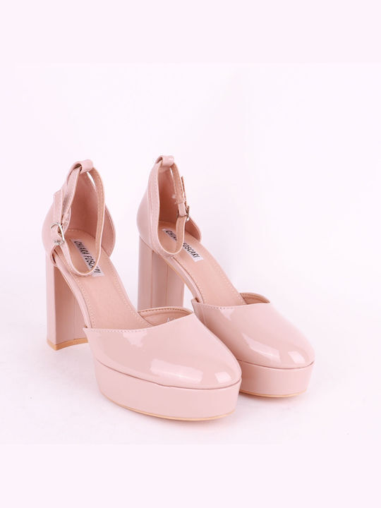 Chiara Foscari Patent Leather Pink Heels with Strap