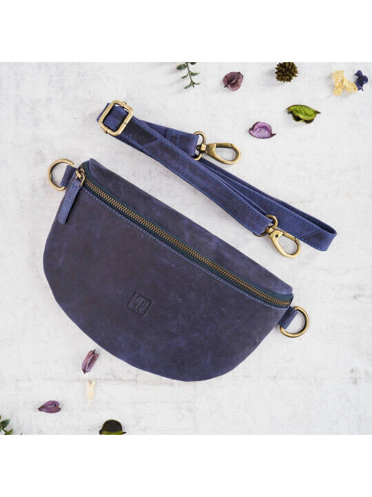 Leather Waist Bag Navy Blue
