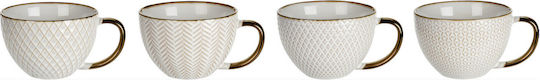 Excellent Houseware Set Căni Maro De ceramică Albe 460ml 4buc