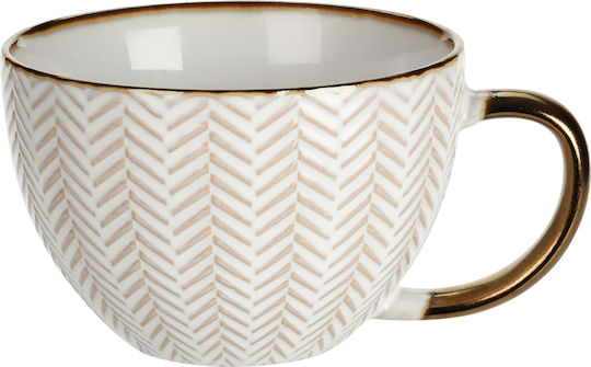 Excellent Houseware Set Căni Maro De ceramică Albe 460ml 4buc