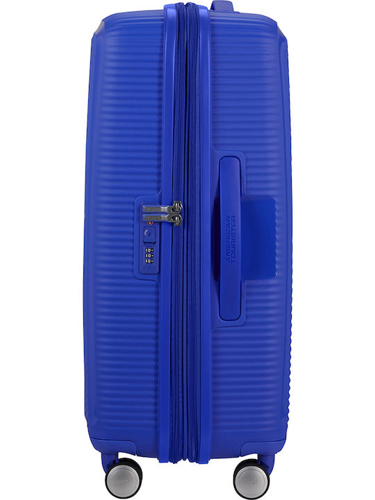 American Tourister Soundbox Spinner Exp 67/24 Medium Hard Suitcase Travel Cobalt Blue with 4 Wheels Height 67cm