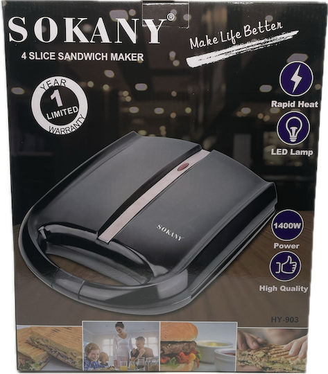 Sokany HY-903 Sandwichmaker für for 4 Sandwiches Sandwiches 1400W Schwarz