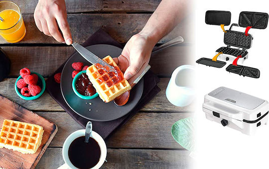 MPM Sandwich Maker Grill with Removable Plates 1200W White