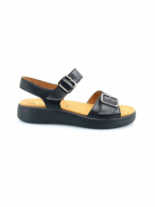 Gabor Leather Women's Flat Sandals Anatomic in Black Color