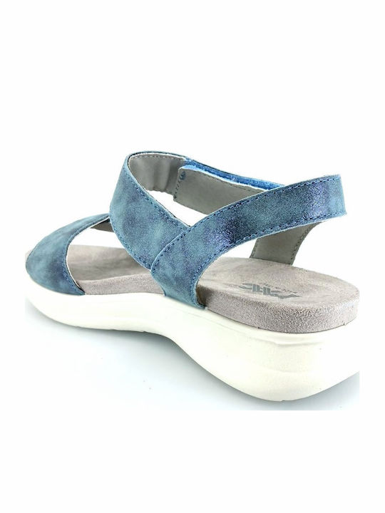 Leather Women's Flat Sandals in Blue Color