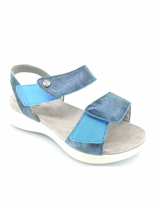 Leather Women's Flat Sandals in Blue Color