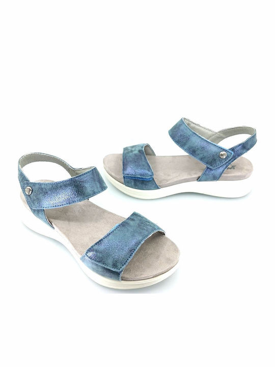 Leather Women's Flat Sandals in Blue Color