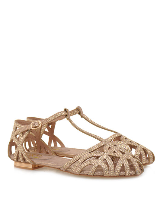 Exe Women's Flat Sandals in Gold Color