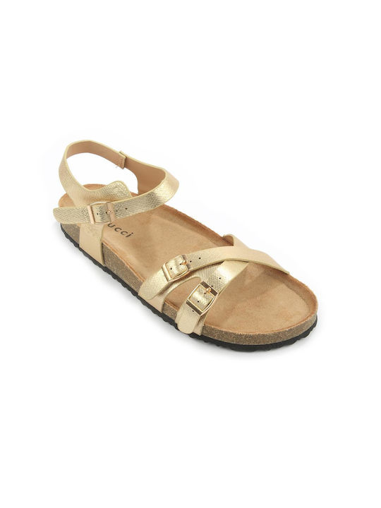 Fshoes Damen Flache Sandalen in Gold Farbe