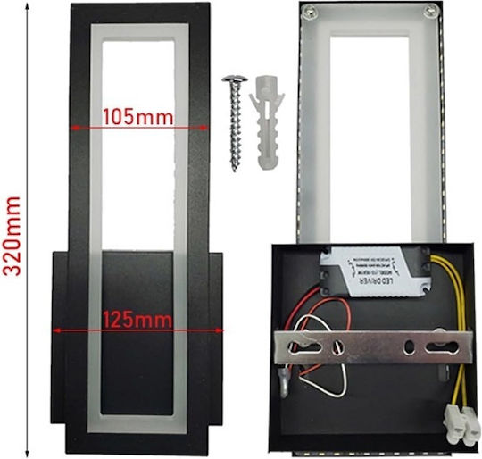 Modern Leuchte Wand mit Integrierter LED und Warmweißes Licht Schwarz 32x12.5x5cm