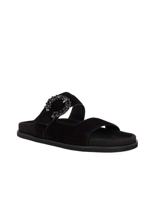 Komis & Komis Leather Women's Flat Sandals in Black Color