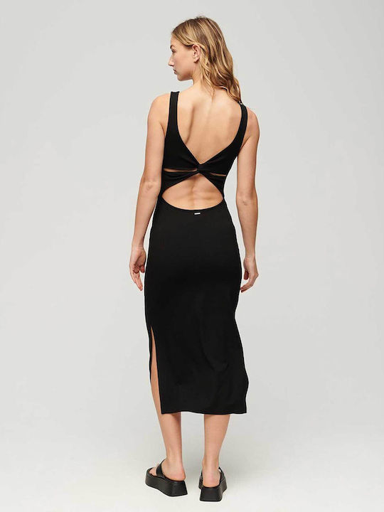 Superdry Jersey Twist Midi Рокля със Слит Black