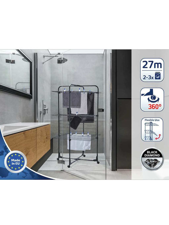 Leifheit Classic Tower Folding Floor Clothes Drying Rack for Balcony Metallic with Wheels with Hanging Length 27m