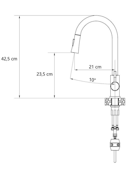 Steiner Quadron Julia Tall Kitchen Faucet Counter with Shower Brushed Steel